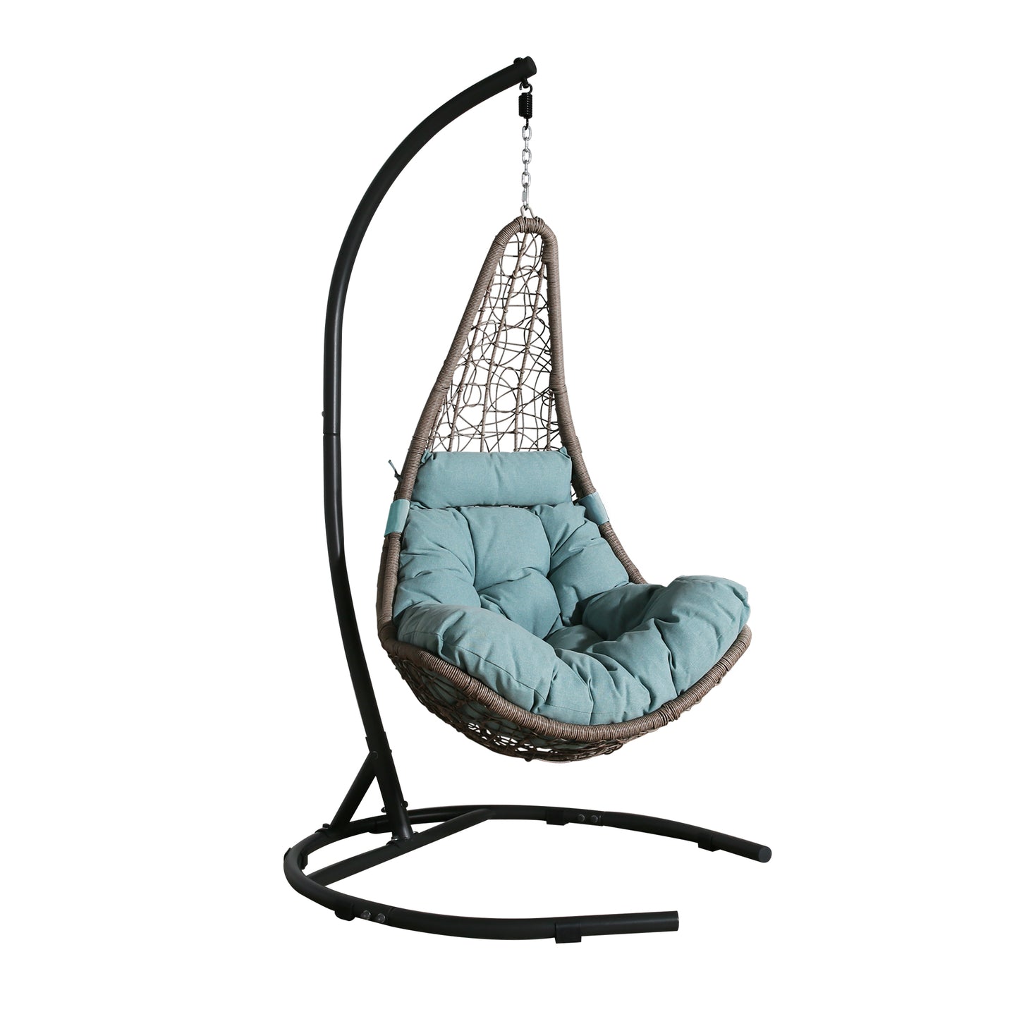 Indoor/Outdoor Wicker Hanging Basket Swing Chair, Hammock Moon Chair with Stand(Blue)