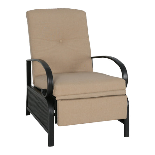 Patio Recliner Chair Automatic Adjustable Back Outdoor Lounge Recliner Chair with 100% Olefin Cushion (Beige)