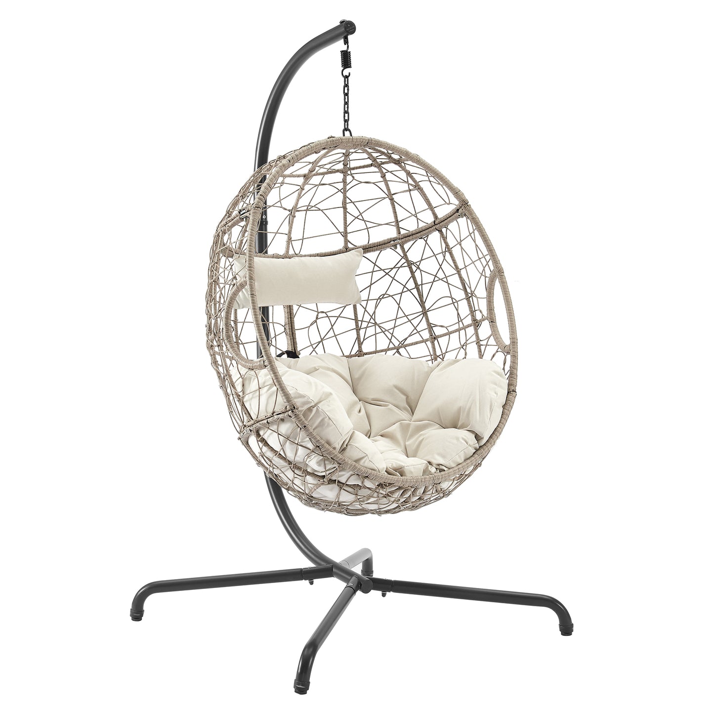 Outdoor Patio Wicker Hanging Basket Swing Chair Tear Drop Egg Chair with Cushion and Stand