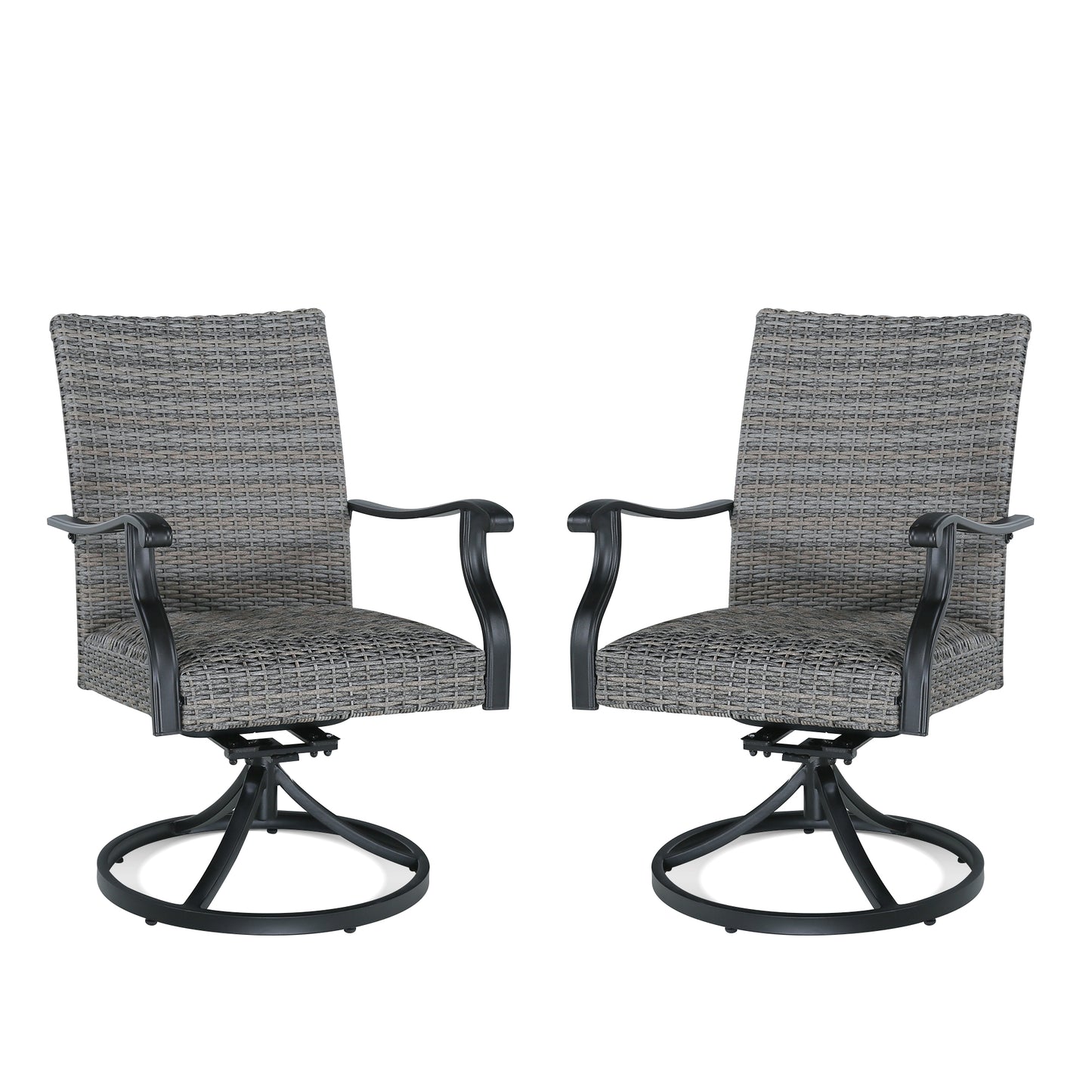 2 Pieces Patio Rattan Swivel Dining Chairs Outdoor Metal Wicker Bistro Chairs Padded with Quick Dry Foam