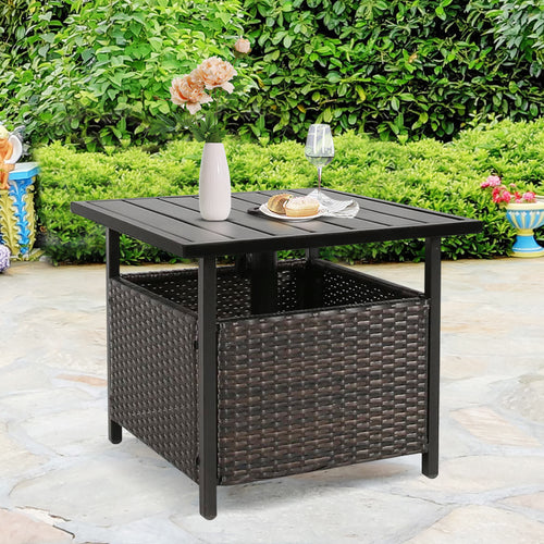 Patio Outdoor Wicker Umbrella Stand Bistro Table, Side Table