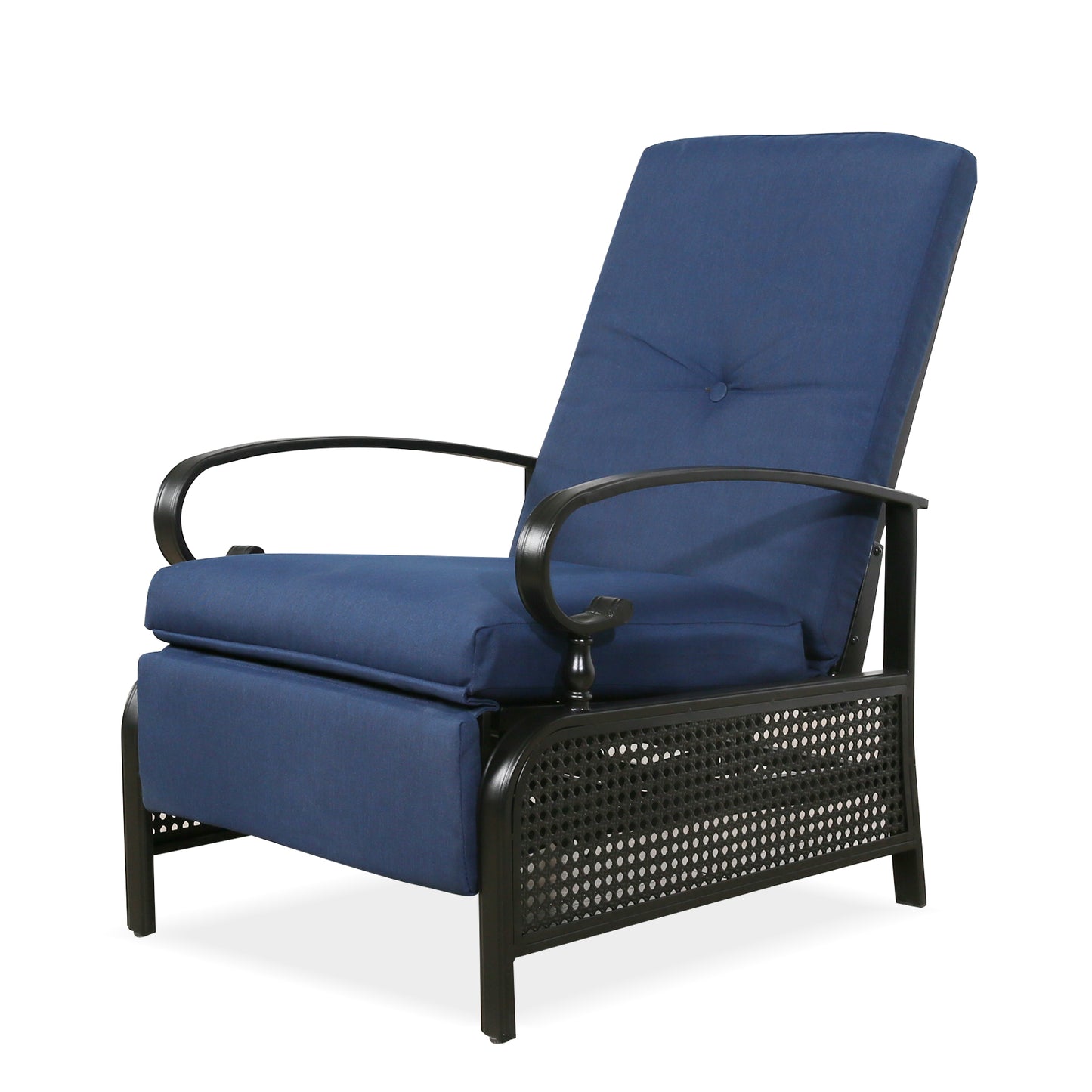 Patio Recliner Chair Automatic Adjustable Back Outdoor Lounge Chair with 100% Olefin Cushion (Navy Blue)
