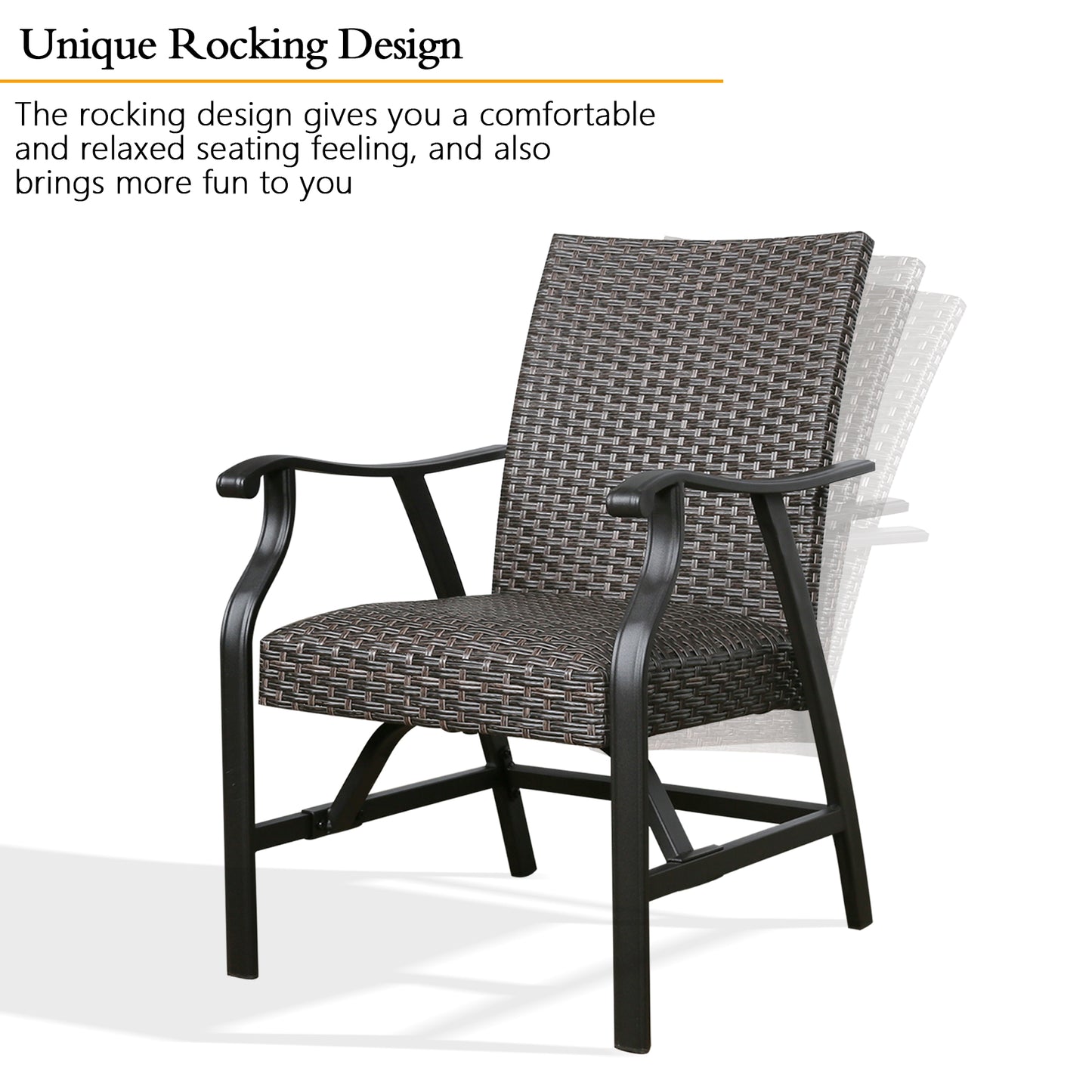 2-Piece Patio Rattan Ding Chairs Outdoor Wicker Motion Rocking Chairs with Armrest and Padded with Dry Quick Foam