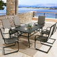 7 Pieces Outdoor Dining Set Patio Furniture Dining Set with Metal Spring Motion Chairs and Dining Table