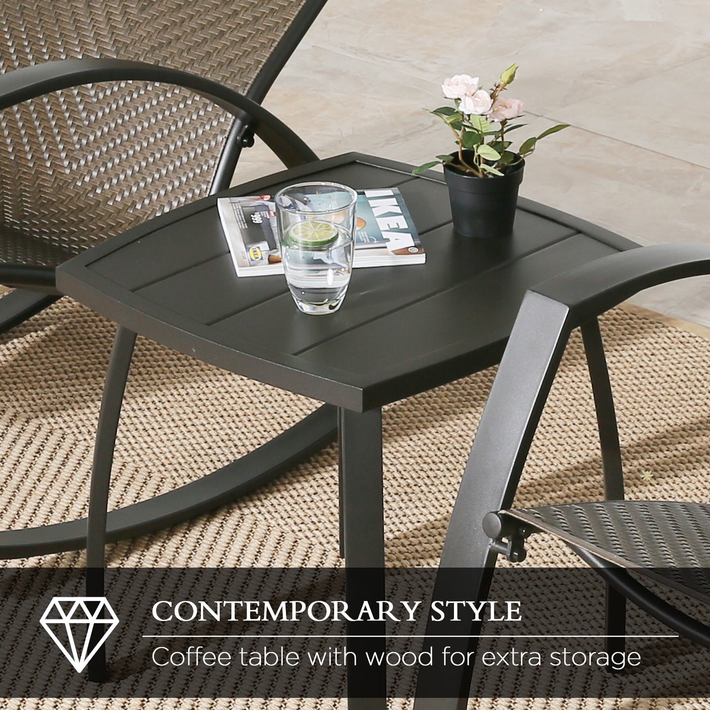 Outdoor Metal Side Table Patio Bistro Accent End Table, Black