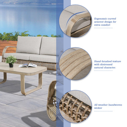 Arsterie 4 Pieces Aluminum Patio Loveseat Sets With Wicker Decoration