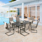 Patio Rectangular 6-Person 60” Long Dining Set with Metal Spring Motion Dining Chairs