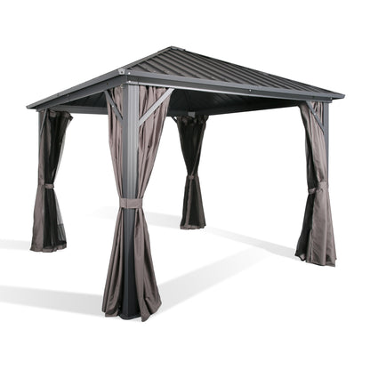 PATIO TREE 10x10 Metal Gazebo with Hardtop, Curtain, Mosquito Netting And Ceiling Hook