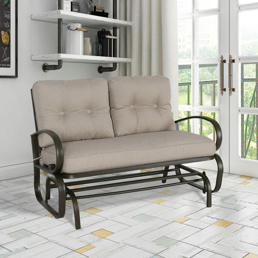 PEAKHOME FURNISHINGS Outdoor Glider Bench, Patio 2 Person Loveseat with Removable Olefin Cushion, Beige