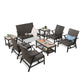 8-Piece Indoor Outdoor Wicker Padded Conversation Set Patio Rattan Furniture Set with 4 Motion Rocking Armchairs, 1 Loveseat, 1 Alucobond Coffee Table and 2 Side Table for 6 Persons