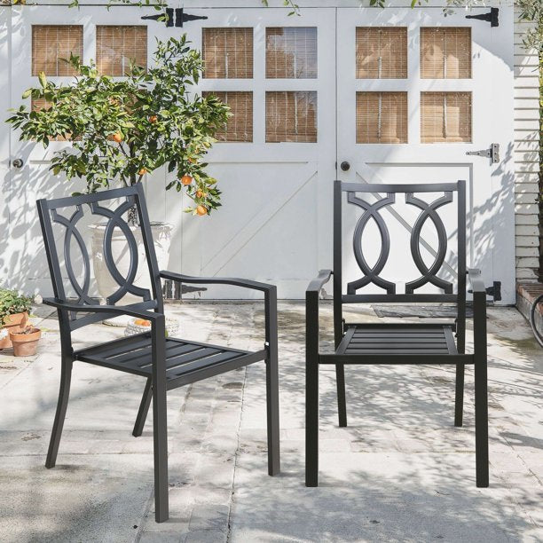 Patio 7-Piece Heavy-Duty Dining Sets, 6 Steel Chairs and one Large Rectangle Table with 1.57" Umbrella Hole