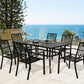 7 Pieces Patio Dining Set 6 Dining Arm Chairs and Rectangular Table with Umbrella Hole