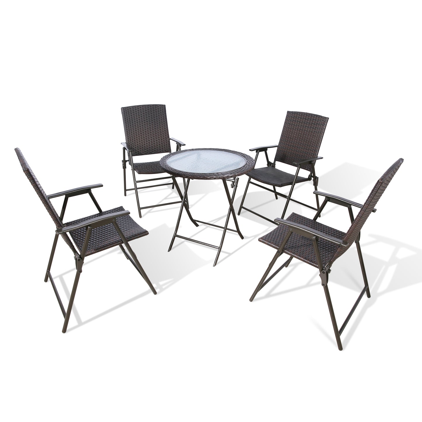 5 Pieces Wicker Folding Bistro Set, Balcony Table and Chairs Sets, Garden Backyard Furniture