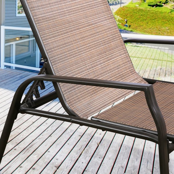 Patio Lounge Chair Chaise, Adjustable Backrest Ergonomic Shape with Durable Handwoven Rattan Steel Frame Garden Lawn Pool Recliner Outdoor Furniture Wicker Lounger