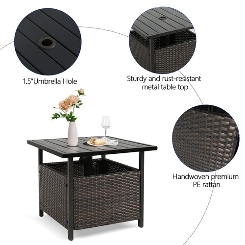 Patio Outdoor Wicker Umbrella Stand Bistro Table, Side Table