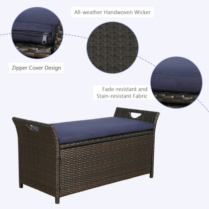 ULAX Outdoor Wicker Storage Bench with Cushion