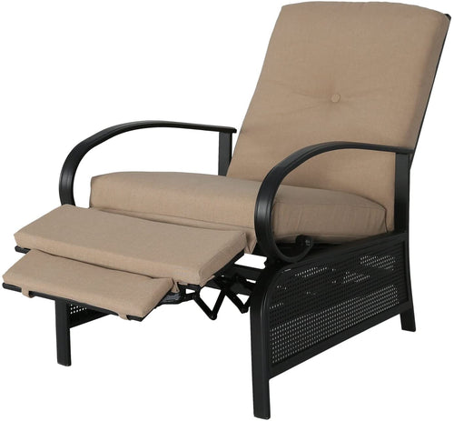 Patio Recliner Chair Automatic Adjustable Back Outdoor Lounge Recliner Chair with 100% Olefin Cushion (Beige)