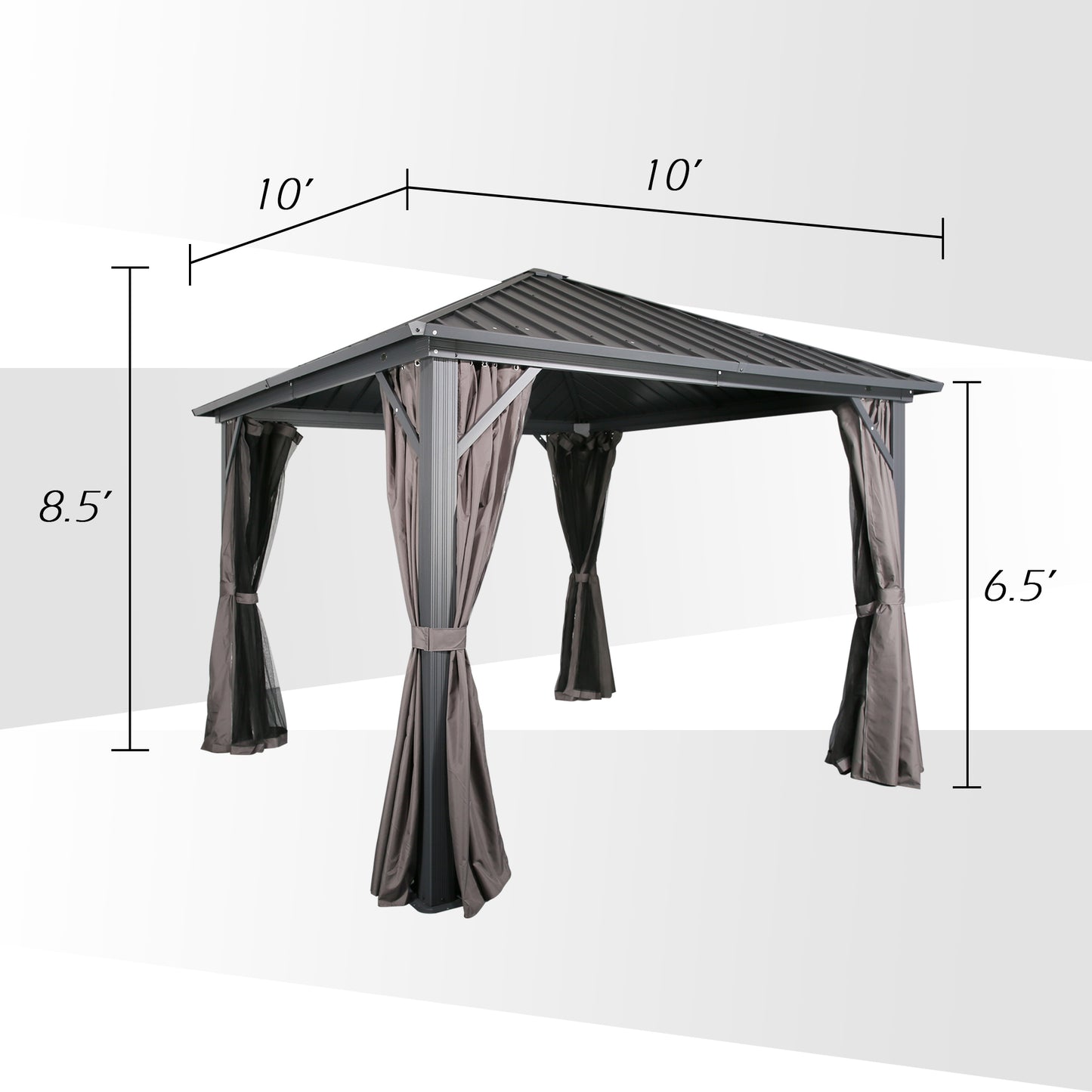10Ft x 10Ft Patio Hardtop Gazebo Outdoor Aluminum Pergola with Galvanized Steel Roof Canopy, Polyester Curtain and Mosquito Net