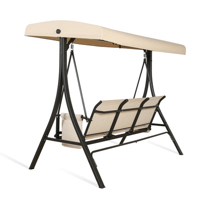 Peak Home Furnishings 3-Seater Outdoor Porch Swing Chair Bench with UV-Resistant Polyester Adjustable Canopy (Beige)
