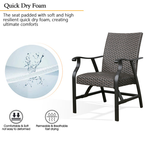 Pavane 2-Piece Patio Rattan Ding Chairs Outdoor Wicker Motion Rocking Chairs with Armrest and Padded with Dry Quick Foam