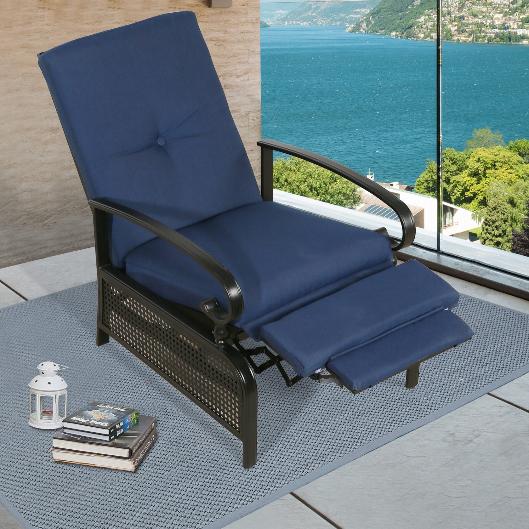 Patio Recliner Chair Automatic Adjustable Back Outdoor Lounge Chair Wi 