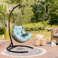 Indoor/Outdoor Wicker Hanging Basket Swing Chair, Hammock Moon Chair with Stand(Blue)