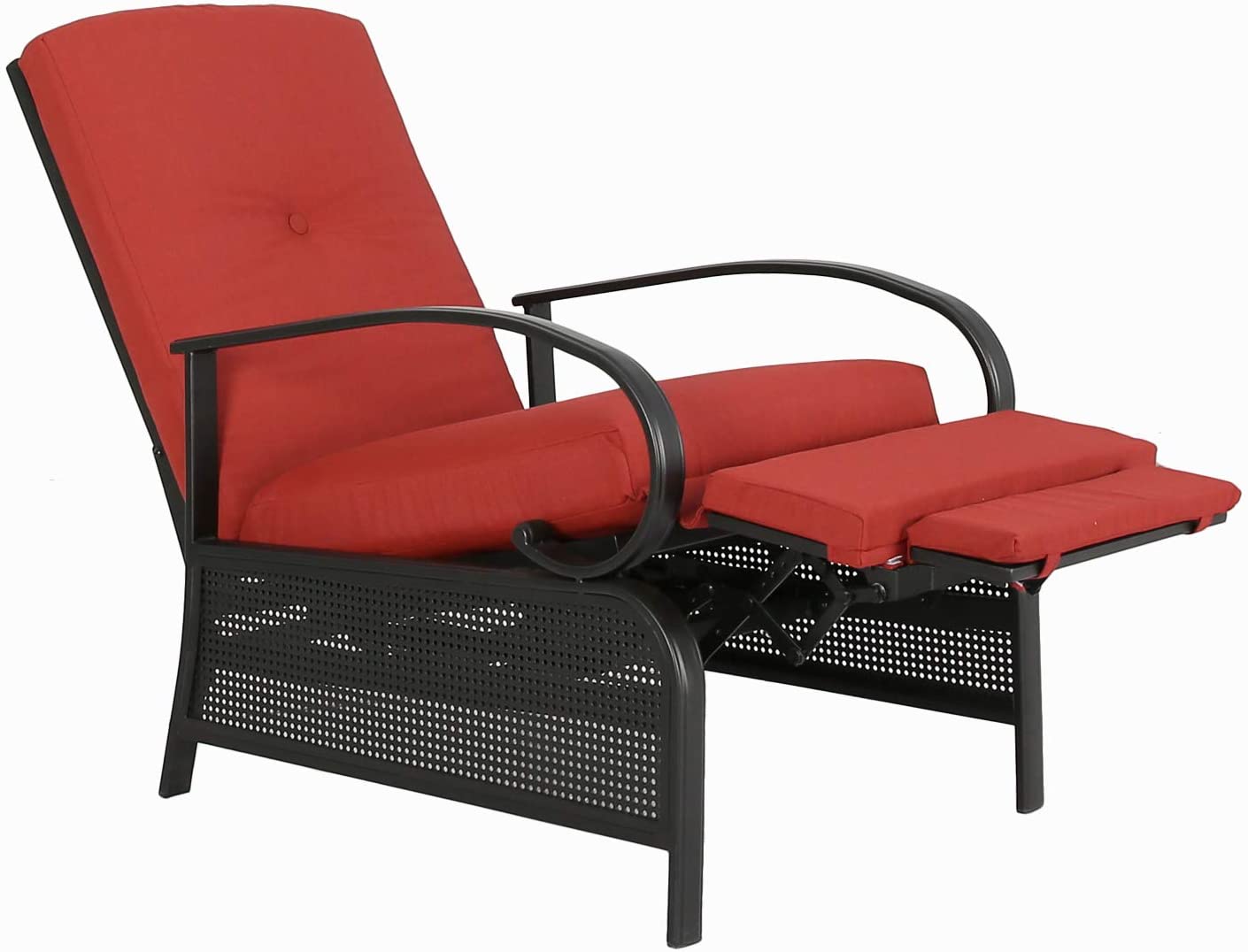 Patio Recliner Chair Automatic Adjustable Back Outdoor Lounge Recliner Chair with 100% Olefin Cushion (Red)