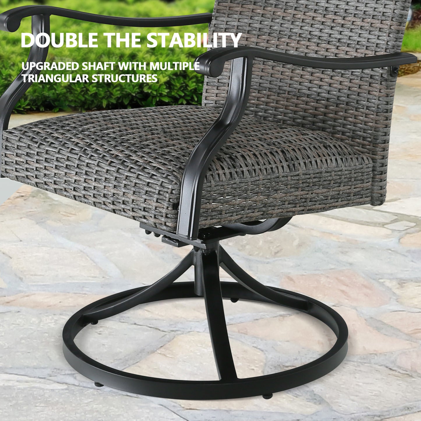 2 Pieces Patio Rattan Swivel Dining Chairs Outdoor Metal Wicker Bistro Chairs Padded with Quick Dry Foam