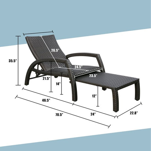 Chambray Outdoor Aluminum Woven Padded Chaise Lounge Set with Retractable Ottoman