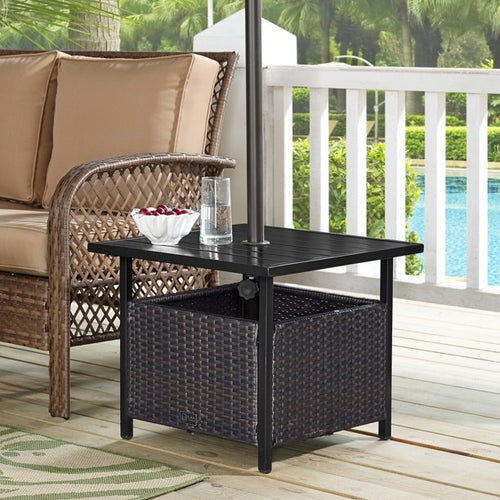 Patio Outdoor Wicker Umbrella Stand Bistro Table, Side Table