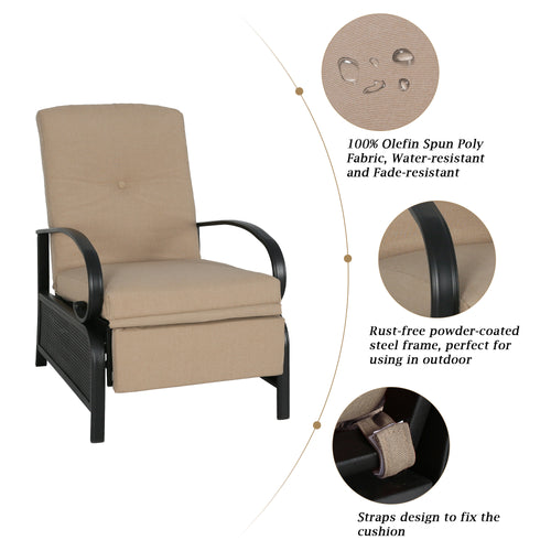 Patio Recliner Chair Automatic Adjustable Back Outdoor Lounge Recliner Chair with 100% Olefin Cushion (Beige)