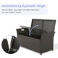 Outdoor Wicker Storage Bench Patio Furniture Rattan Deck Storage Bin with Cushion (Navy)
