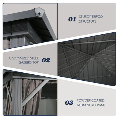 PATIO TREE 10x10 Metal Gazebo with Hardtop, Curtain, Mosquito Netting And Ceiling Hook