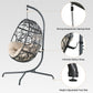 Patio Outdoor Indoor Rattan Hanging Basket Swing Chair with Stand and Cushion, Beige