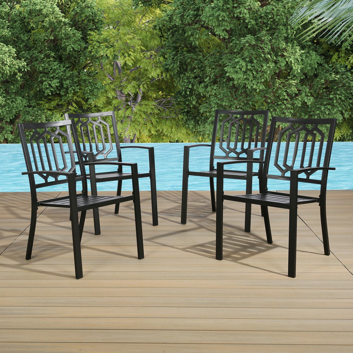 Stacking Patio Dining Chair Steel Outdoor Arm Chairs (Set of 4)