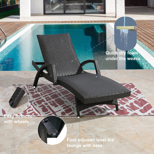 Chambray Outdoor Aluminum Armrest Chaise Lounge Chair with Wheels and Quick Dry Foam