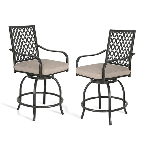 2 Pieces Patio Swivel Counter Bar Stools with Olefin Cushions and Armrest(Beige)