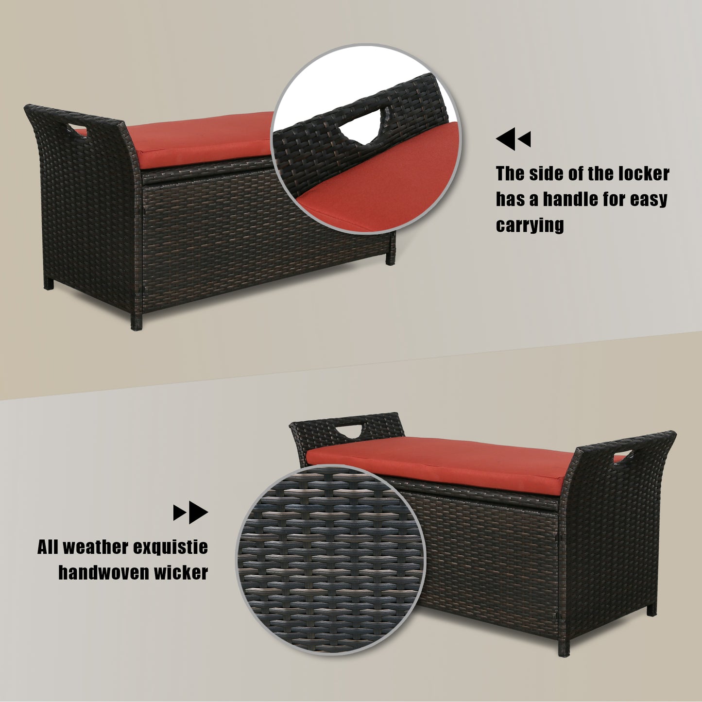 Outdoor Storage Bench Rattan Style Deck Box w/Cushion