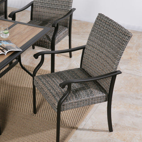 PEAKHOME Pavane Patio Wicker Dining Chair Set Padded with Quick Dry Foam