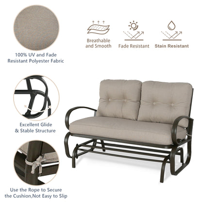 PEAKHOME FURNISHINGS Outdoor Glider Bench, Patio 2 Person Loveseat with Removable Olefin Cushion, Beige