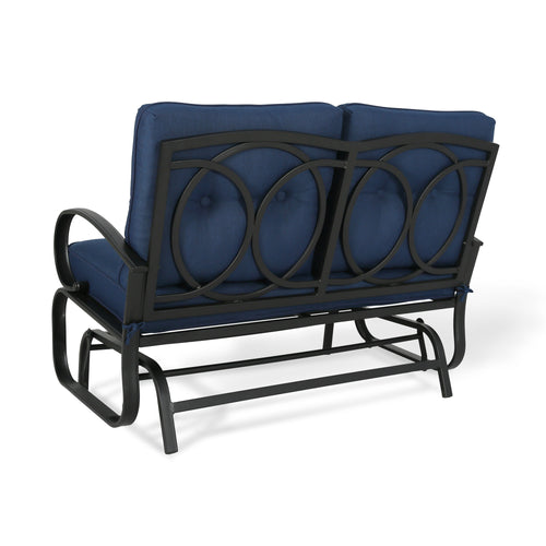 PEAKHOME FURNISHINGS Patio Loveseat Glider With Cushion, Navy