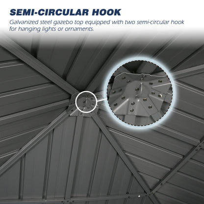 PATIO TREE 10x10 Metal Gazebo with Hardtop, Curtain, Mosquito Netting And Ceiling Hook