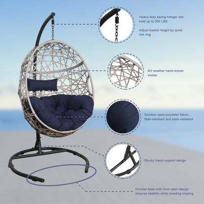Peakhome Furnishings Swing Outdoor Patio Lounge Egg Chair with Cushion and Stand