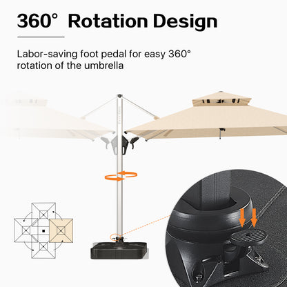 PATIO TREE Milano 10ft Square Cantilever Umbrella Double Top