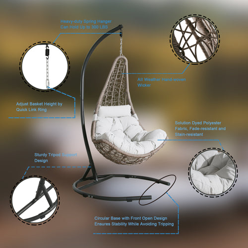 Peakhome Furnishings Outdoor/Indoor Wicker Hanging Basket Swing Chair with Stand