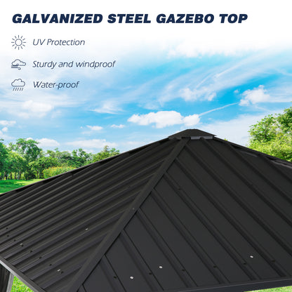 PATIO TREE 10x10 Metal Gazebo with Hardtop, Curtain, Mosquito Netting And Ceiling Hook