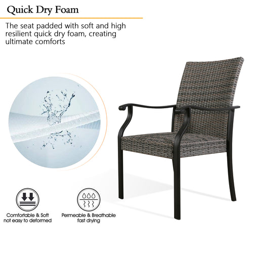 Pavane Patio 2 Pieces Wicker Padded Dining Chair Indoor Outdoor Metal Armchair with Quick Dry Foam