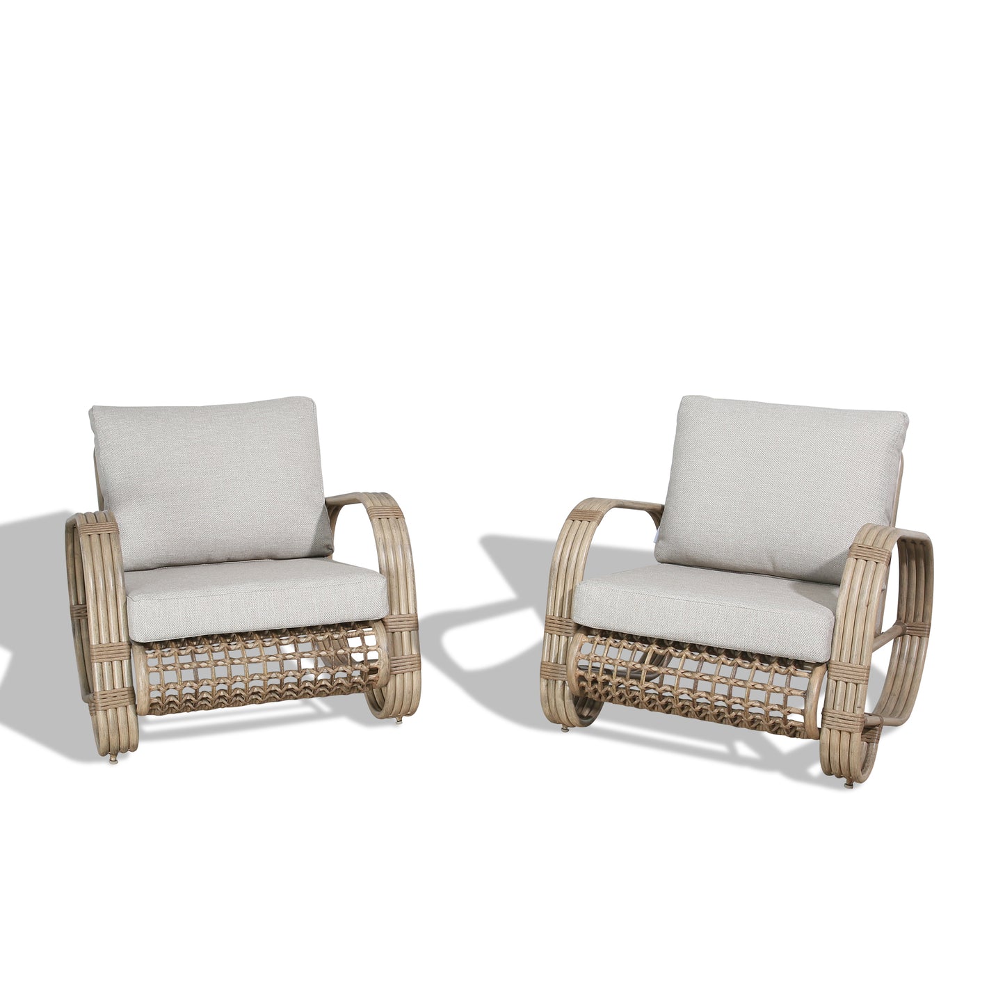 Patio Hand-Brush Aluminum Club Chairs Set of 2 Outdoor Luxury Wicker Armchairs with Olefin Cushions