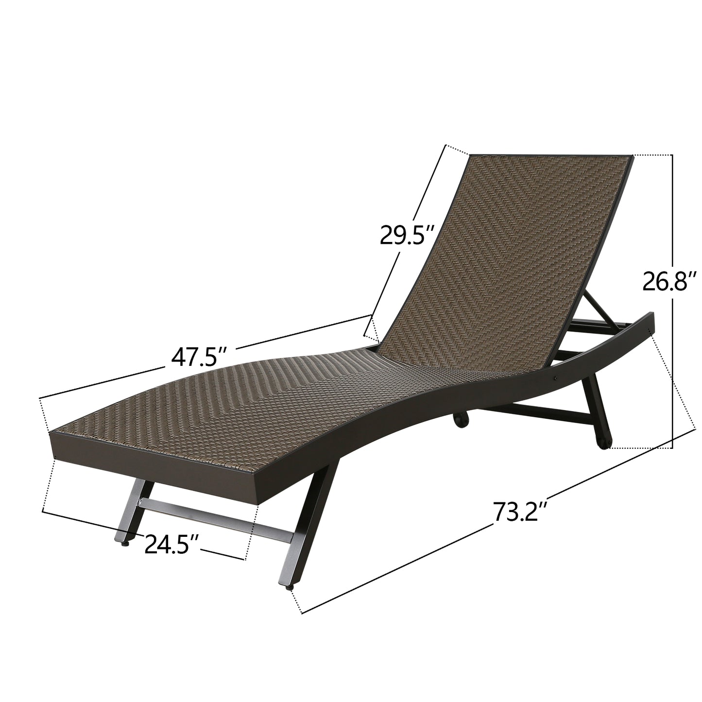 Outdoor Wicker Chaise Lounge Patio Adjustable Reclining Chaise Lounge Chair with Wheels (1 Pack)