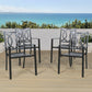 Outdoor Patio Dining Arm Chairs Steel Slat Seat Stacking Garden Chair (Set of 4)
